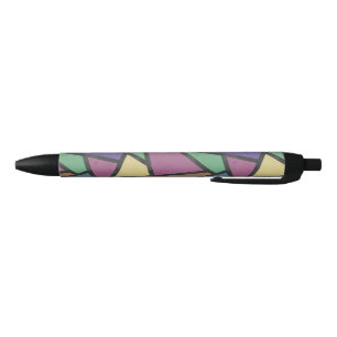 Muted rainbow colours mosaic pattern black ink pen
