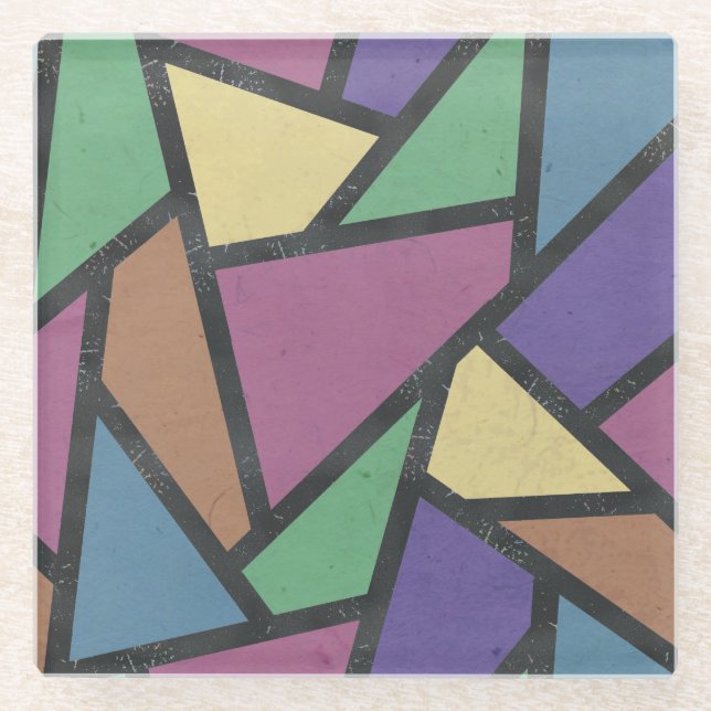 Muted rainbow colours mosaic pattern glass coaster (Front)