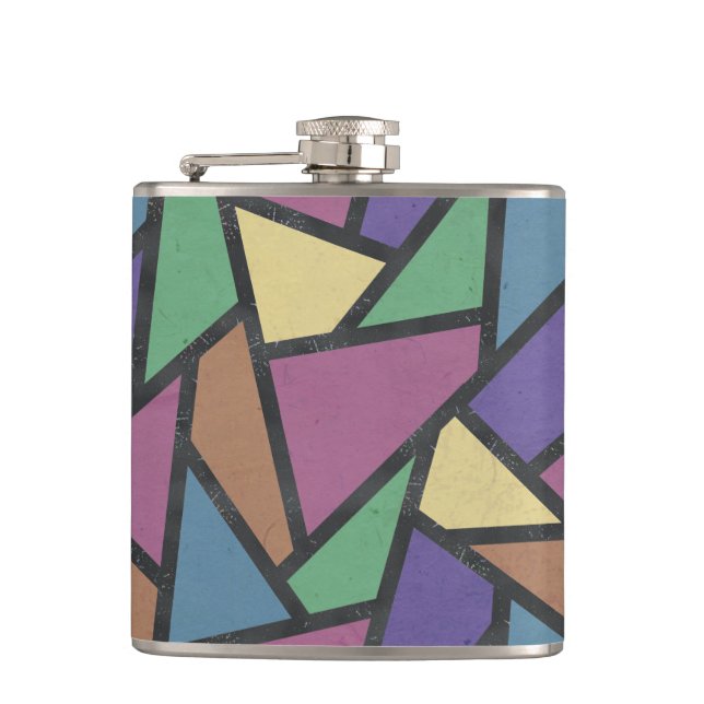 Muted rainbow colours mosaic pattern hip flask (Front)