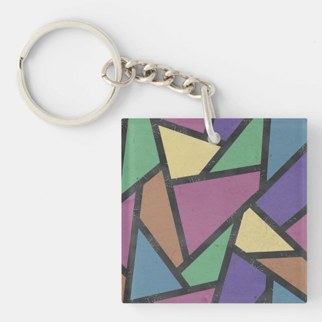 Muted rainbow colours mosaic pattern keychain (Front)