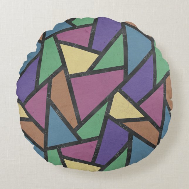 Muted rainbow colours mosaic pattern round pillow (Front)