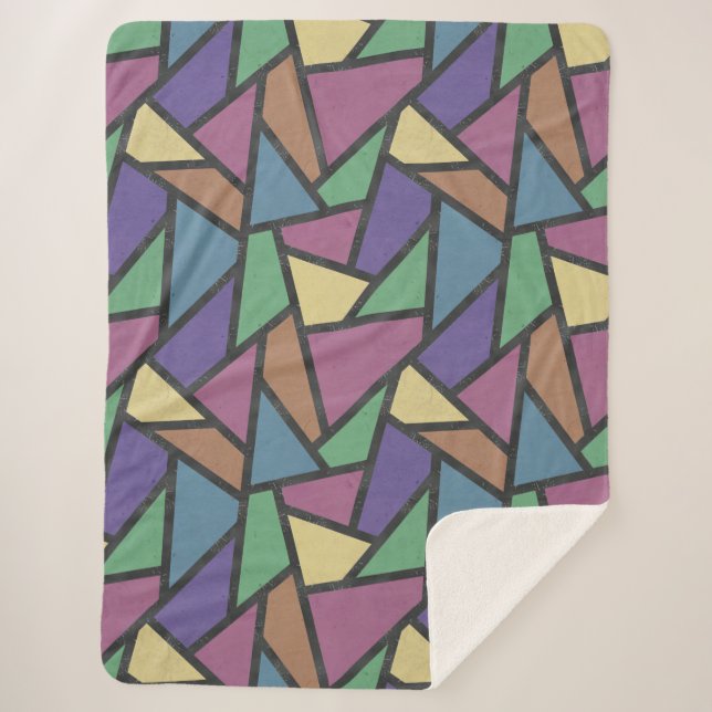 Muted rainbow colours mosaic pattern sherpa blanket (Front)