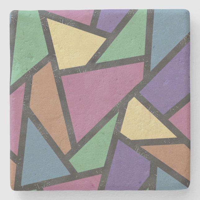 Muted rainbow colours mosaic pattern stone coaster (Front)