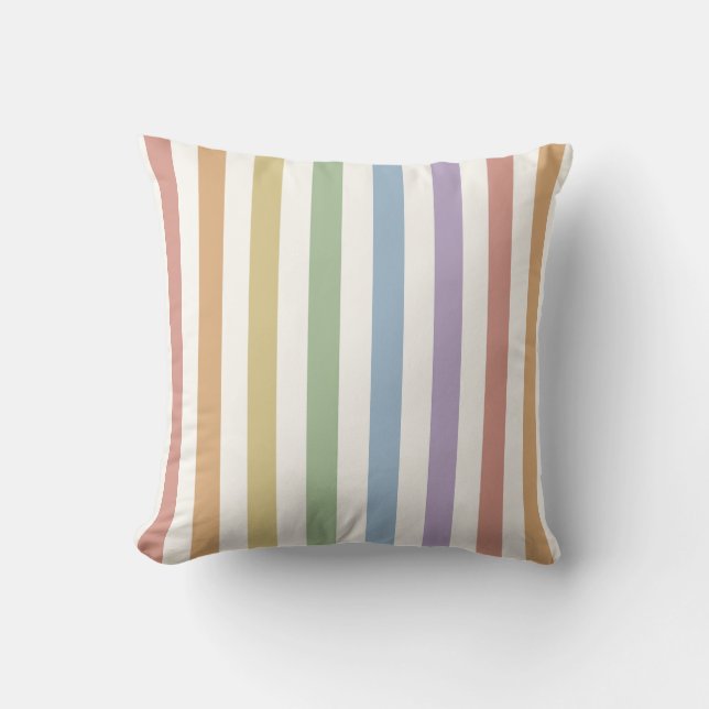 Muted Rainbow Soft Stripe Throw Pillow (Front)