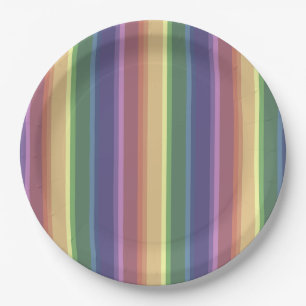 Muted rainbow stripes paper plate