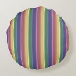 Muted rainbow stripes round pillow