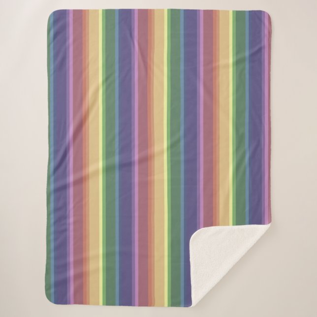 Muted rainbow stripes sherpa blanket (Front)