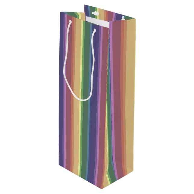 Muted rainbow stripes wine gift bag (Front Angled)