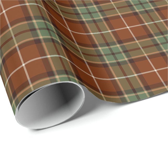 Muted Red and Green Rustic Plaid Pattern Wrapping Paper (Roll Corner)