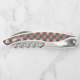 Muted red green and beige plaid pattern corkscrew