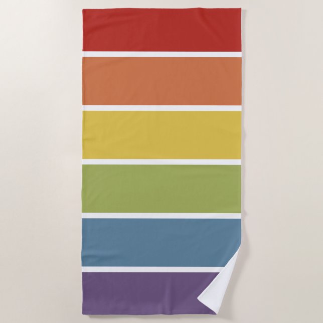 Muted Retro Colour Rainbow LGBT Pattern Beach Towel (Front)