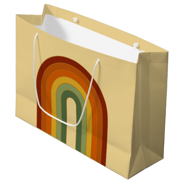 Muted Retro Groovy Layered Rainbow Aesthetic Large Gift Bag (Front Angled)