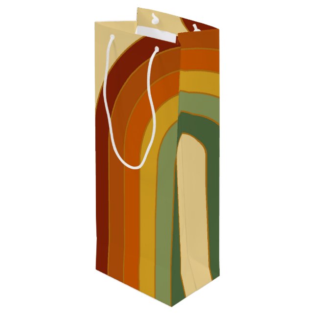 Muted Retro Groovy Layered Rainbow Aesthetic  Wine Gift Bag (Back Angled)