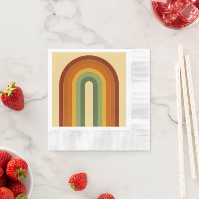 Muted Retro Groovy Layered Rainbow  Napkin (Insitu)
