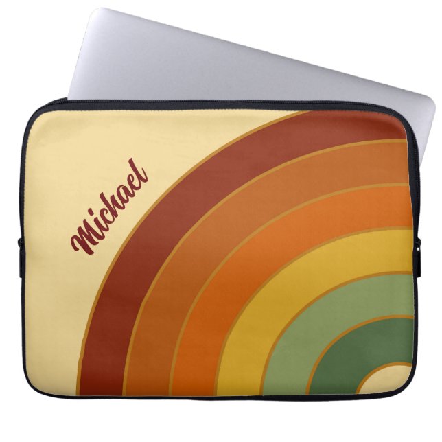Muted Retro Layered Groovy Rainbow Name  Laptop Sleeve (Front)