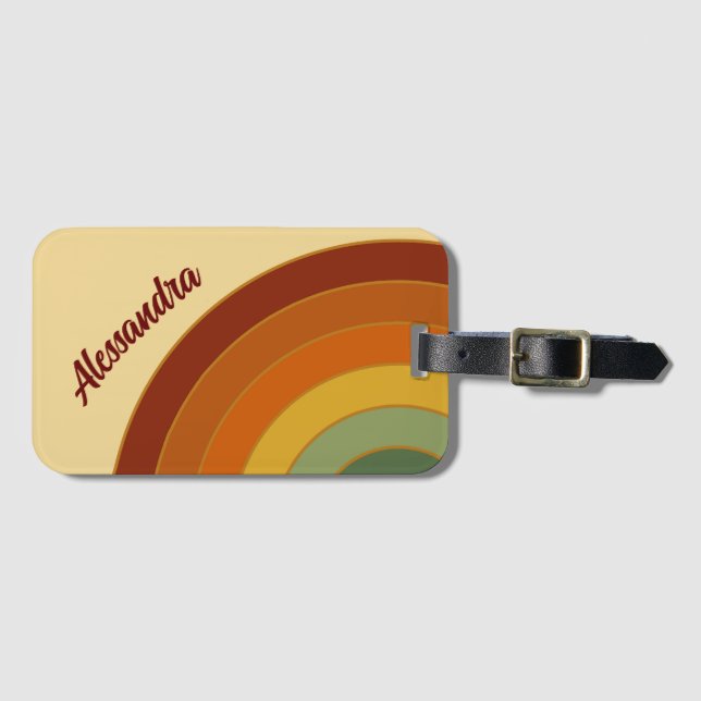 Muted Retro Layered Groovy Rainbow Name   Luggage Tag (Front Horizontal)