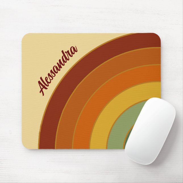 Muted Retro Layered Groovy Rainbow Name   Mouse Pad (With Mouse)