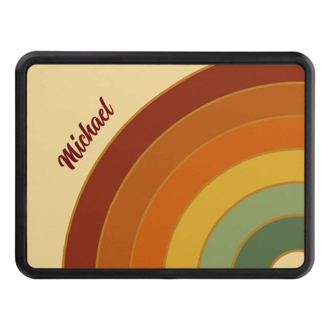 Muted Retro Layered Groovy Rainbow Name Trailer Hitch Cover (Front)