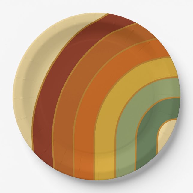 Muted Retro Layered Groovy Rainbow   Paper Plate (Front)