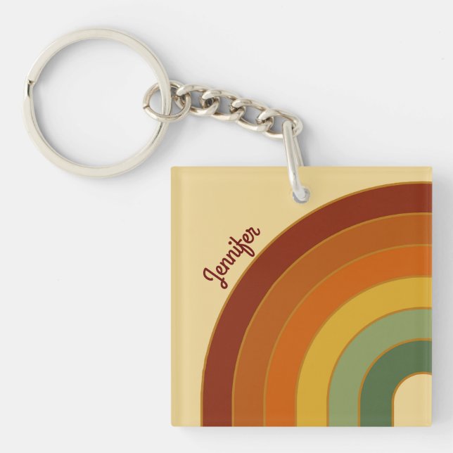 Muted Retro Layered Groovy Rainbow Square  Keychain (Front)