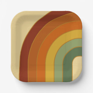 Muted Retro Layered Groovy Rainbow Square Paper Plate