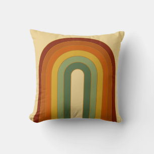 Muted Retro Rainbow Beige Throw Pillow