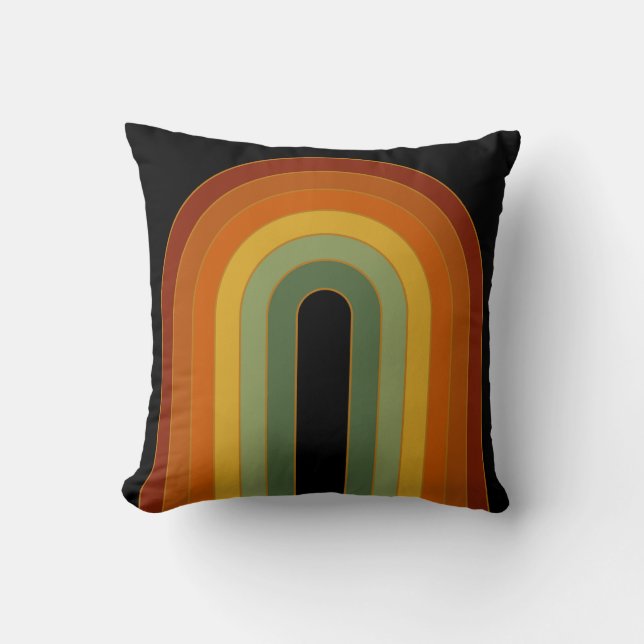 Muted Retro Rainbow Black Throw Pillow (Front)