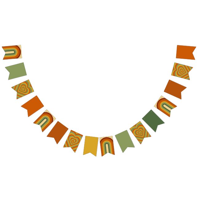Muted Retro Seventies Groovy Rainbow Heart Bunting Flags (All)