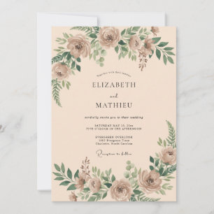 Muted Rose Botanical Watercolor Wedding Invitation