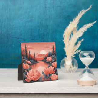 Muted Rose Floral Mountain Valley Nature Plaque