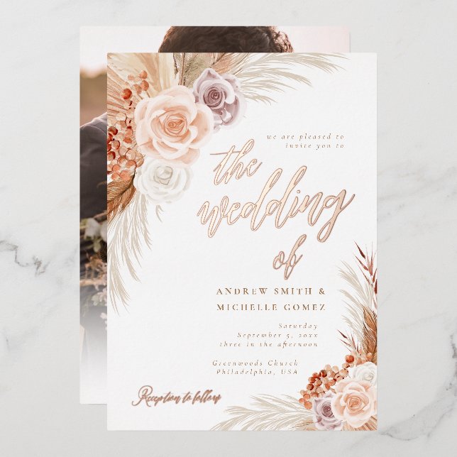 Muted Rose Pampas Terracotta Boho Photo Wedding (Front/Back)