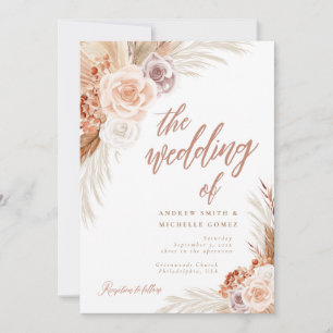 Muted Rose Pampas Terracotta Boho Wedding Invitation