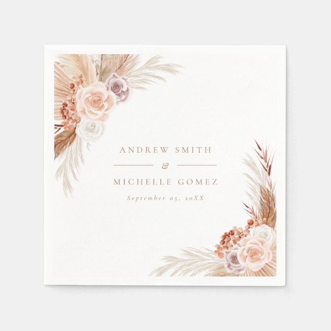 Muted Rose Pampas Terracotta Boho Wedding Napkin (Front)