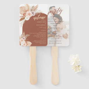 Muted Rose Pampas Terracotta Boho Wedding Program Hand Fan