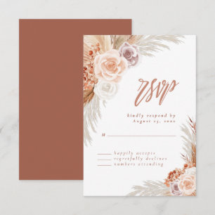 Muted Rose Pampas Terracotta Boho Wedding RSVP Card