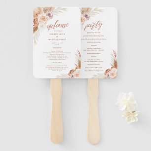 Muted Rose Pampas Terracotta Palm Wedding Program Hand Fan