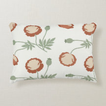 Muted Rust Poppy Floral Accent Lumbar Pillow