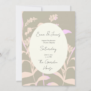 Muted rustic sage pastel pink floral vines leaves invitation