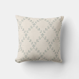 Muted Sage Floral Trellis Block Print Pattern Throw Pillow