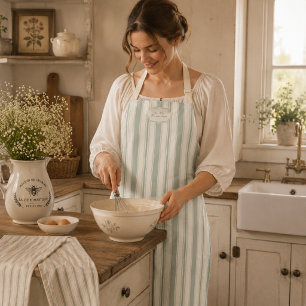 Muted Sage French Country Stripes Vintage Rustic Apron