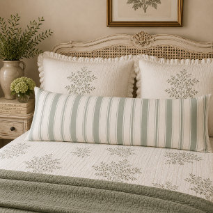 Muted Sage French Country Stripes Vintage Rustic Body Pillow