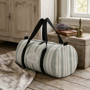 Muted Sage French Country Stripes Vintage Rustic Duffle Bag