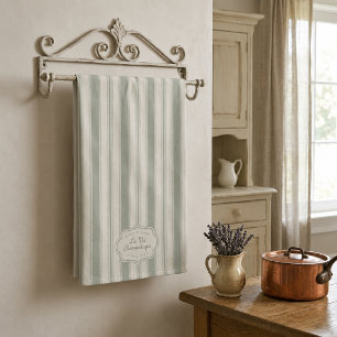 Muted Sage French Country Stripes Vintage Rustic Kitchen Towel