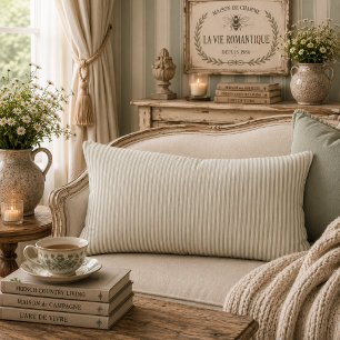 Muted Sage French Country Stripes Vintage Rustic Lumbar Pillow