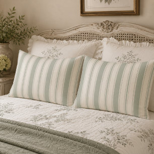 Muted Sage French Country Stripes   Vintage Rustic Pillowcase
