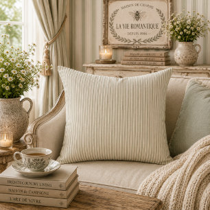 Muted Sage French Country Stripes Vintage Rustic Throw Pillow