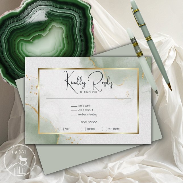 Muted Sage Gold Marbled RSVP Card (Creator Uploaded)