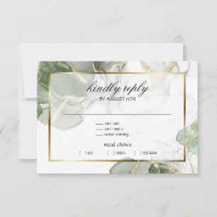 Muted Sage Gold Marbled RSVP Card