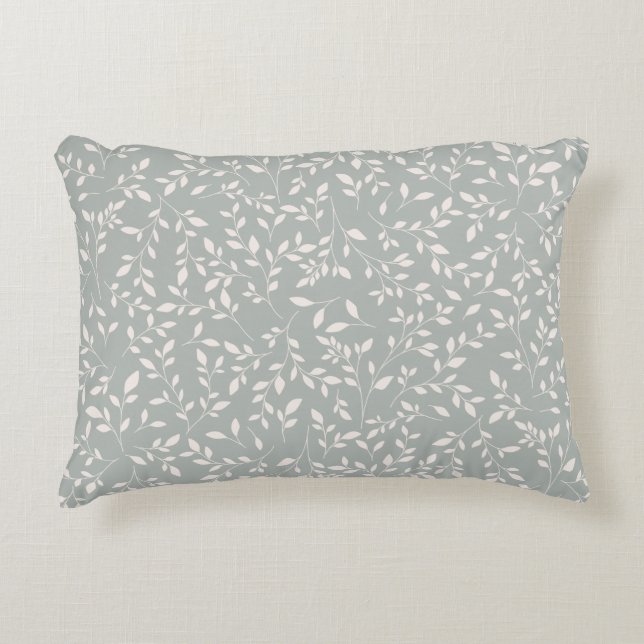 Muted Sage Green and Cream Botanical Vine Pattern Accent Pillow (Front)