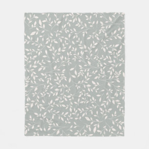 Muted Sage Green and Cream Botanical Vine Pattern Fleece Blanket